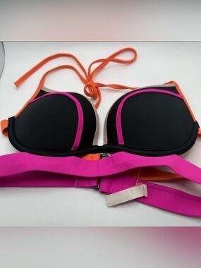 Victoria's Secret Pink, Black & Orange Colorblock Bikini Top